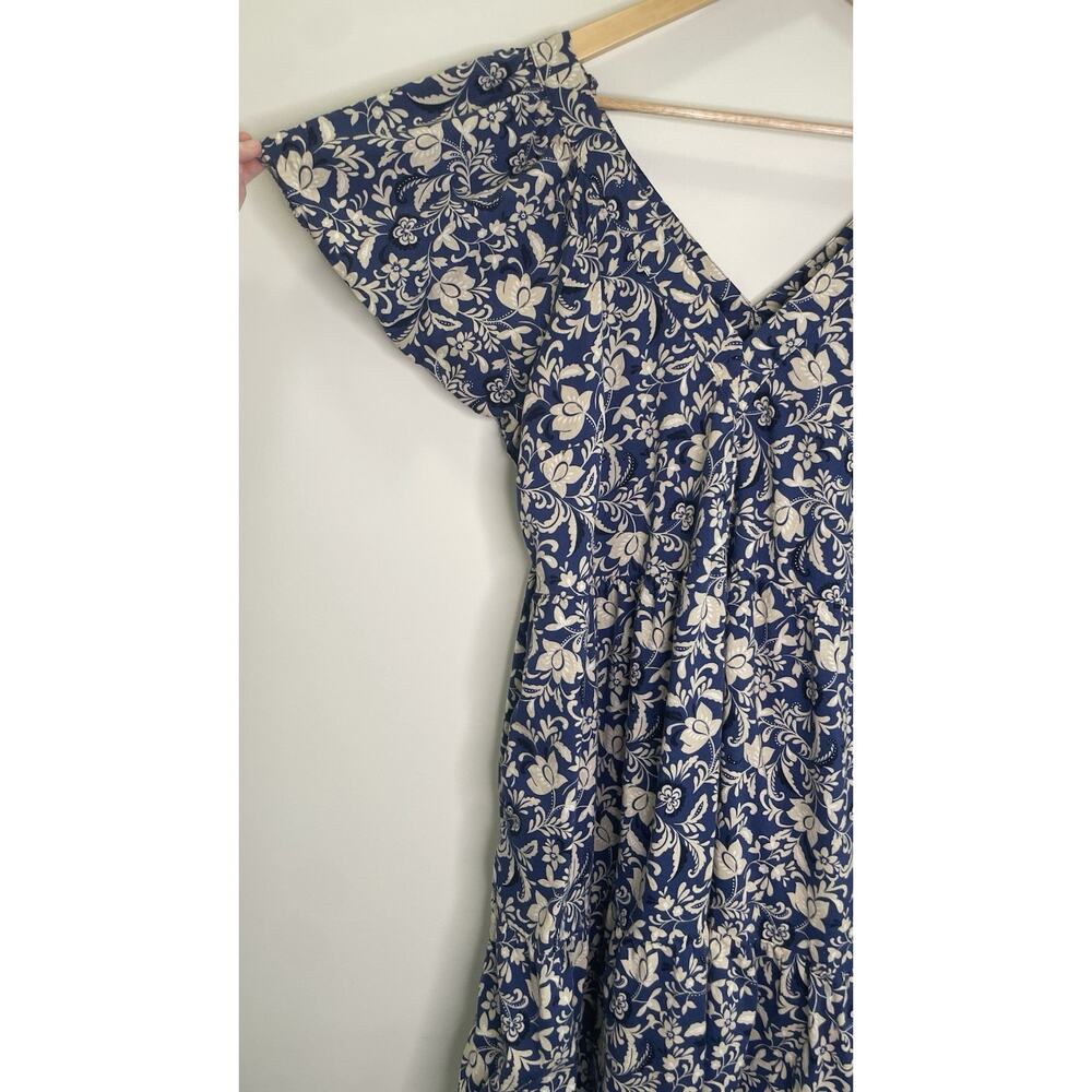 Old Navy Tiered Swing Dress Floral Ruffle Peasant Cottagecore Blue Womens XL - Picture 8 of 16